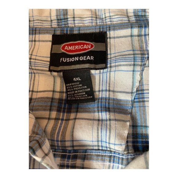 American Fusion Gear Mens Shirt 4XL Button Up Short Sleeve Blue White Plaid - Picture 3 of 10